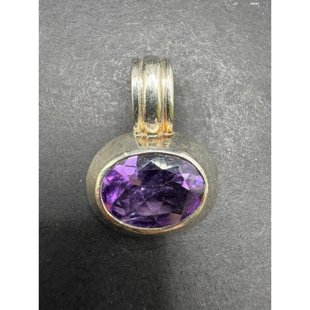 Vintage Sterling Silver 925 LT Thailand Purple Amethyst Oval Pendant 20.6MM